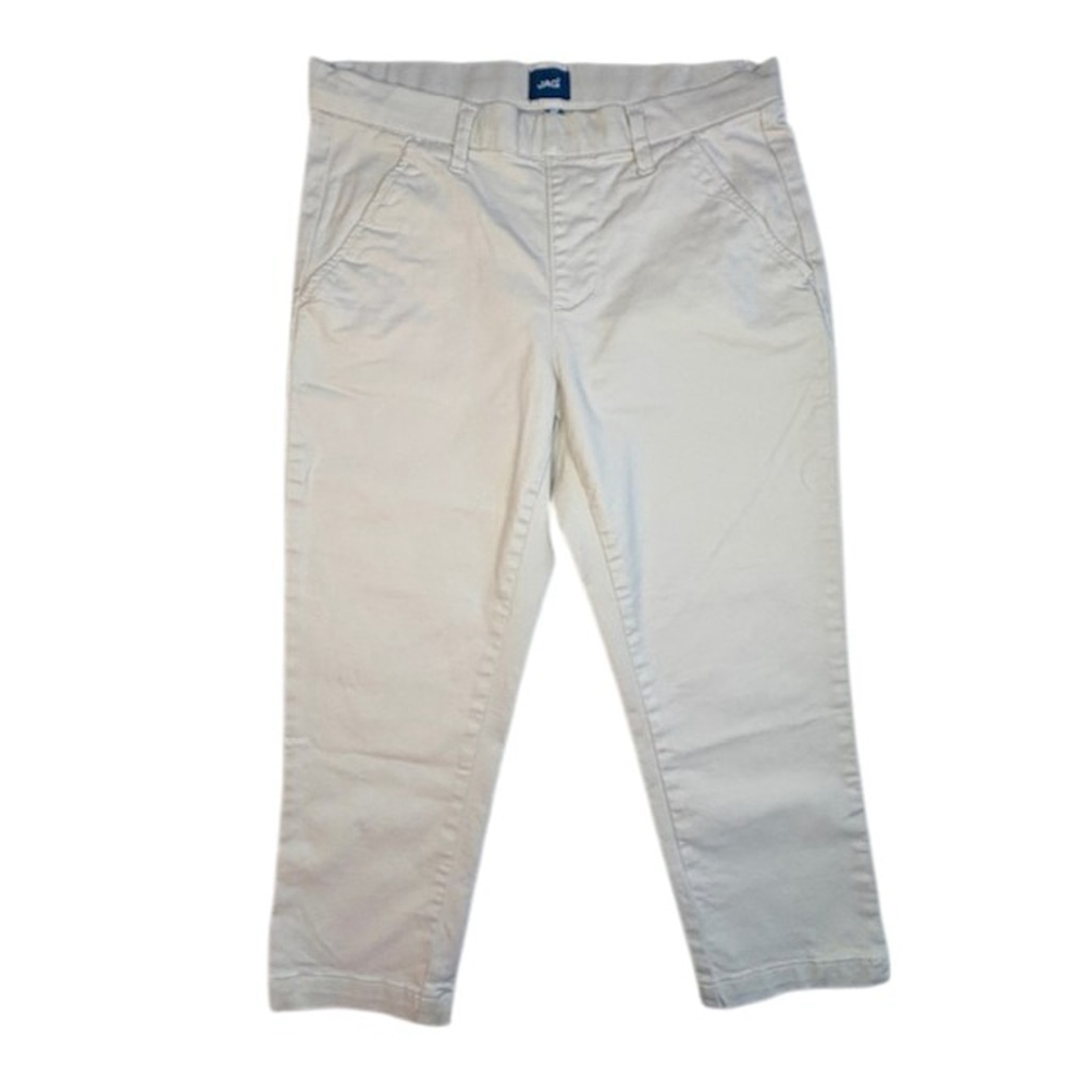 JAG Women's Pull-On Mid-Rise Faux Fly Cropped Chino Pants 4P Stone Color